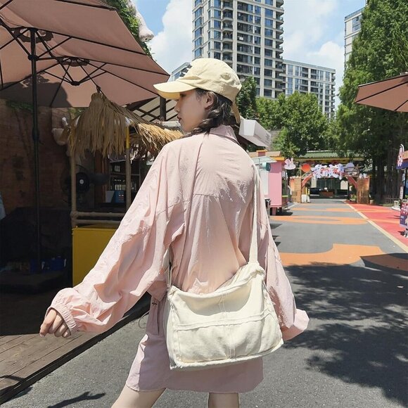 Canvas Hobo Crossbody Bag Women Men Large Capacity Travel Work Purse - Picture 3 of 6